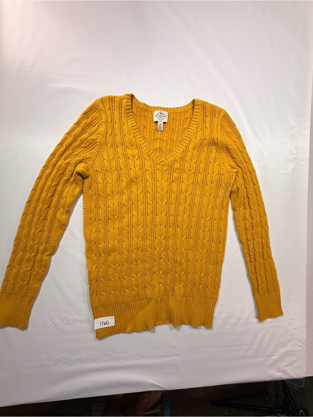 St. John's Bay Mustard Cable-Knit V-Neck Sweater